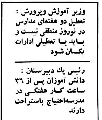مخالفت معلمان و دانشآموزان با کاهش تعطیلات نوروزی! مخالفت معلمان و دانشآموزان با کاهش تعطیلات نوروزی!