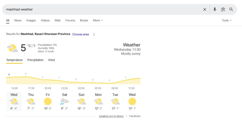 پیشبینی هوا در گوگل پیشبینی هوا در گوگل