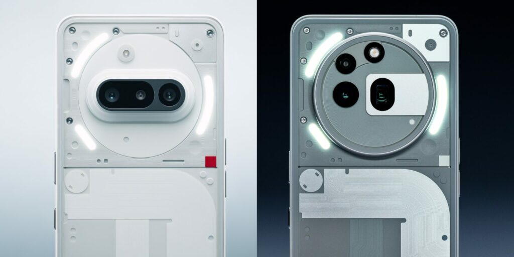 تفاوت چینش لنزهای مدل پرو (سمت راست) و مدل معمولی (سمت چپ) ناتینگفون 3a