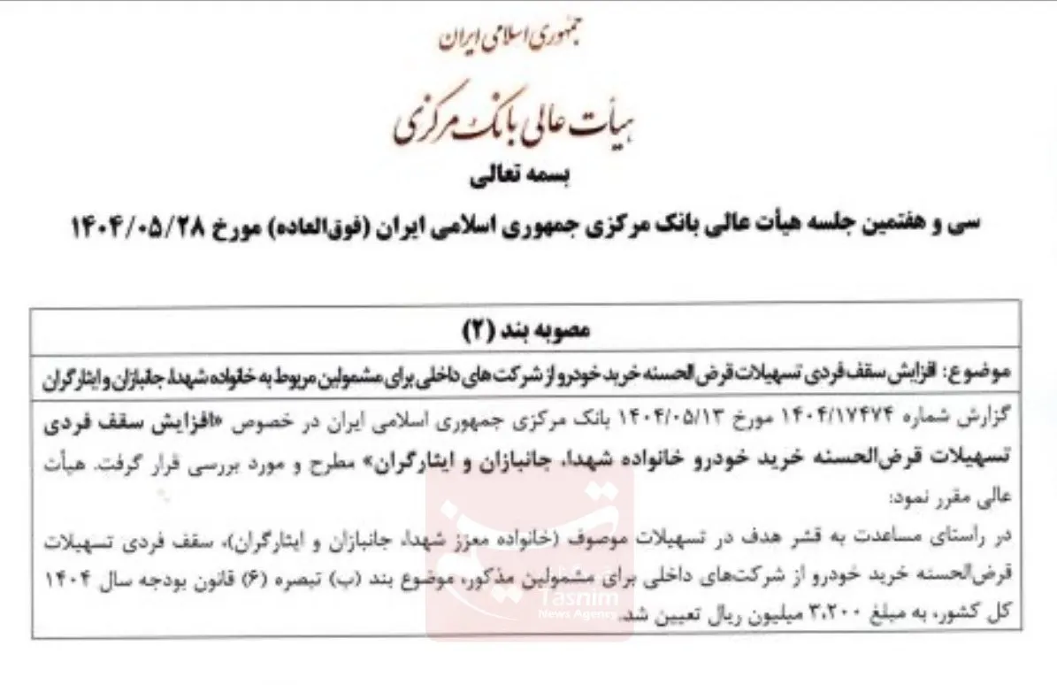 مصوبه سقف وام خرید خودروی جانبازان