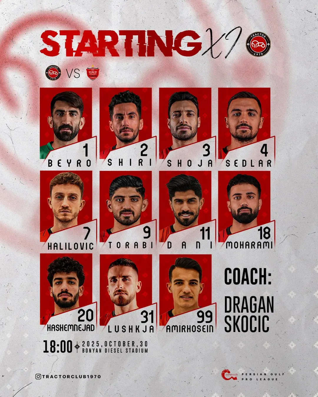 ترکیب تراکتور مقابل پرسپولیس مشخص شد