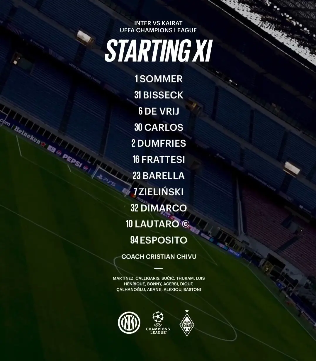 ترکیب اینتر مقابل غیرت اعلام شد ترکیب اینتر مقابل غیرت اعلام شد