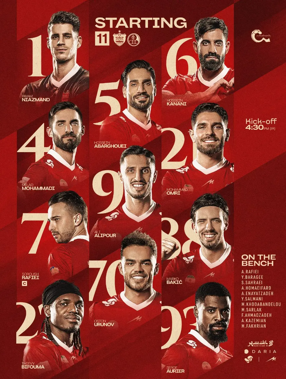 اعلام ترکیب پرسپولیس مقابل استقلال خوزستان اعلام ترکیب پرسپولیس مقابل استقلال خوزستان