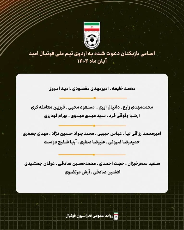 اعلام لیست تیم ملی امید برای تورنمنت قرقیزستان