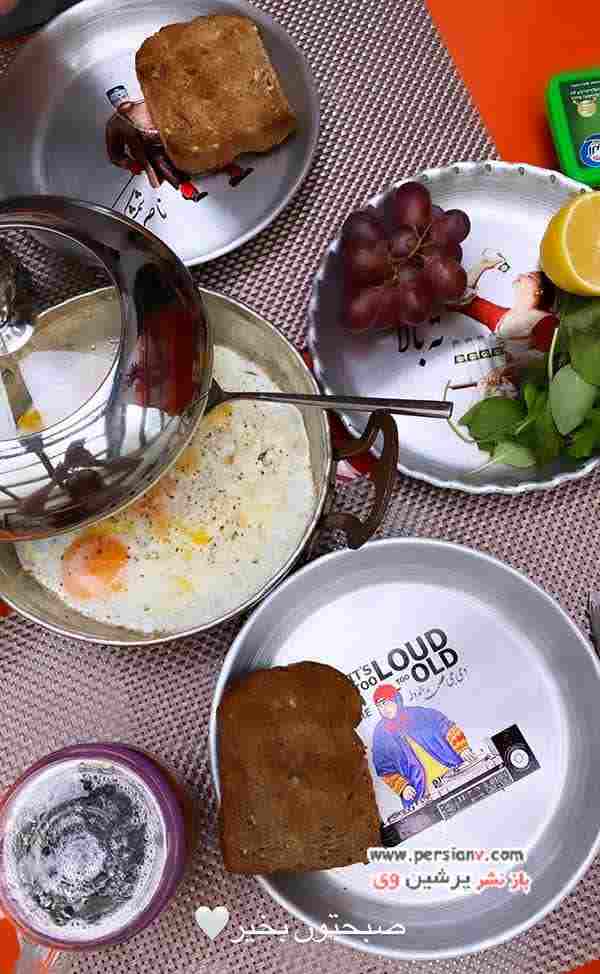 میز صبحانه مدرن و اروپایی “بهرام رادان” و همسرش/ عکس