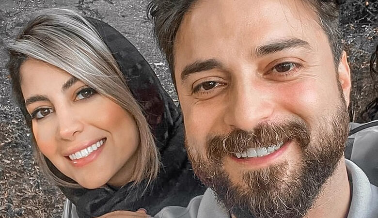 عکس عاشقانه بابک جهانبخش و همسرش با استایل ست مشکی